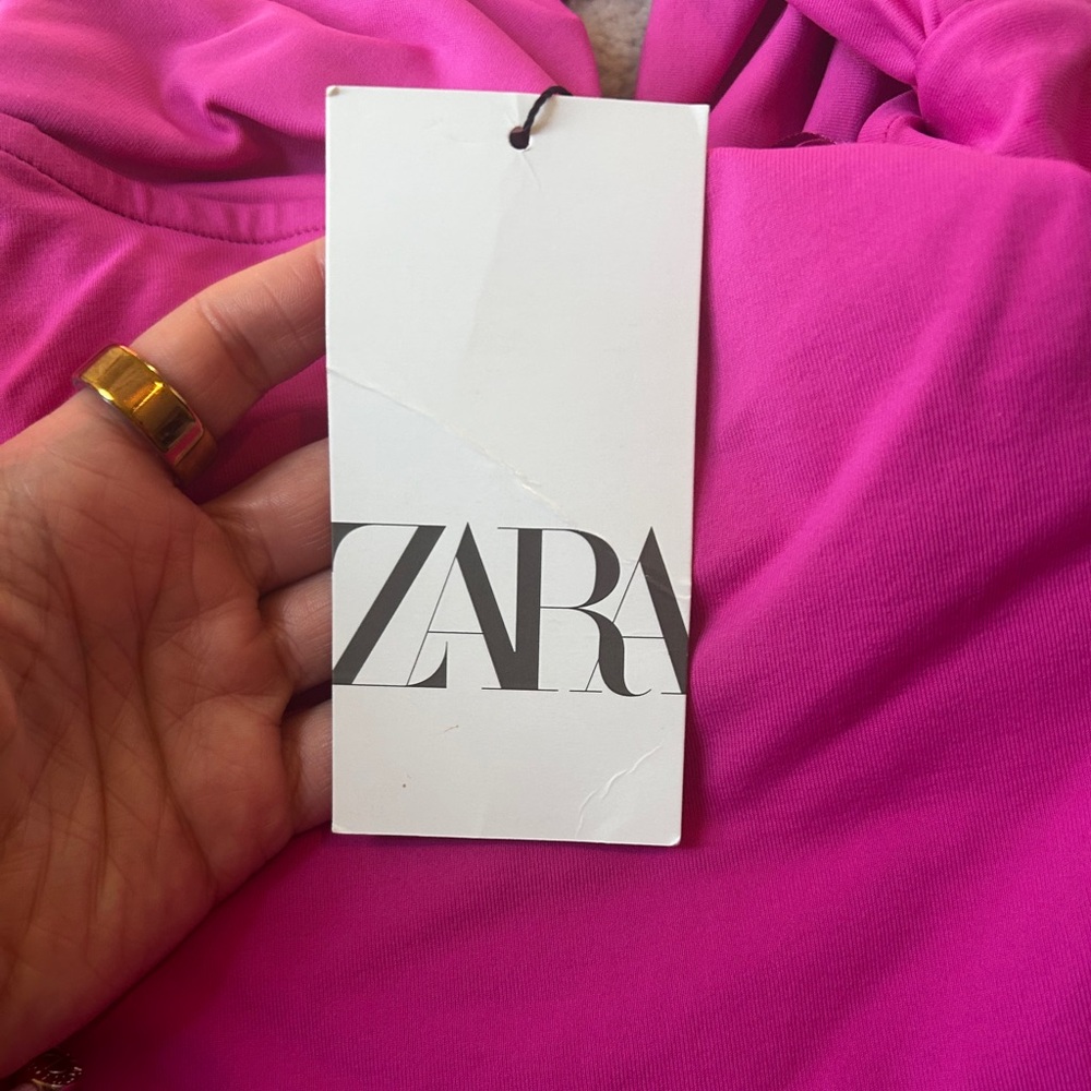 Zara Pink Off Shoulder Ruched Bodysuit NWT Size Large - Picture 4 of 7